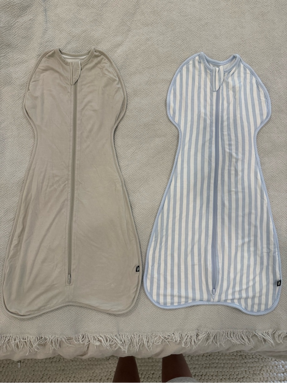 Kyte BABY Twin Pack Zippered Sleep Sacks in Beige and Light Blue Stripe